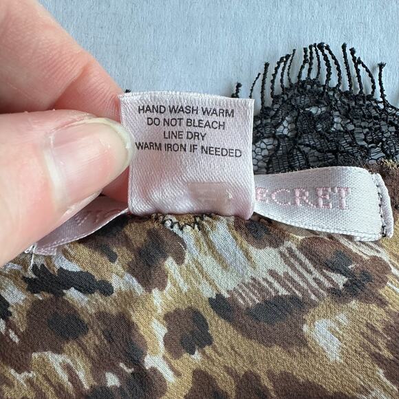 Md Y2K VTG Victoria’s Secret Leopard Silk Cami & Thong Set Babydoll Eyelash Lace - Picture 6 of 10